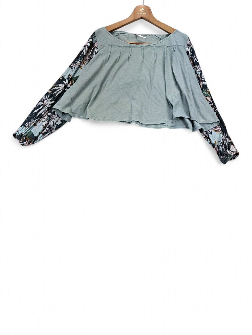 Free People Floral Sleeve Cropped Long Sleeve Top XS